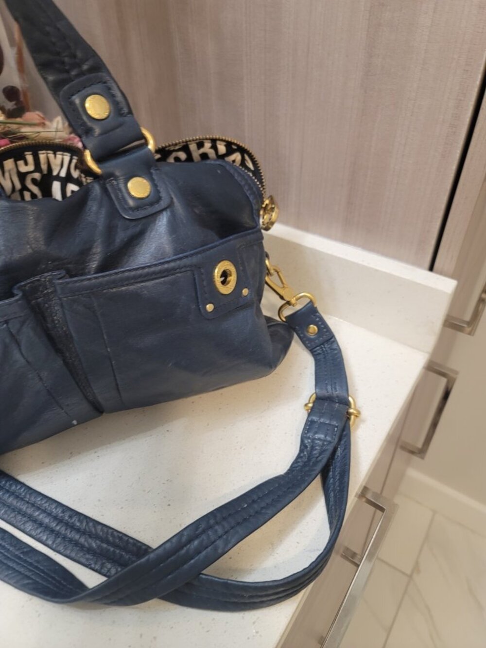 Marc Jacobs Navy Blue Leather Satchel Bag - Picture 3 of 8
